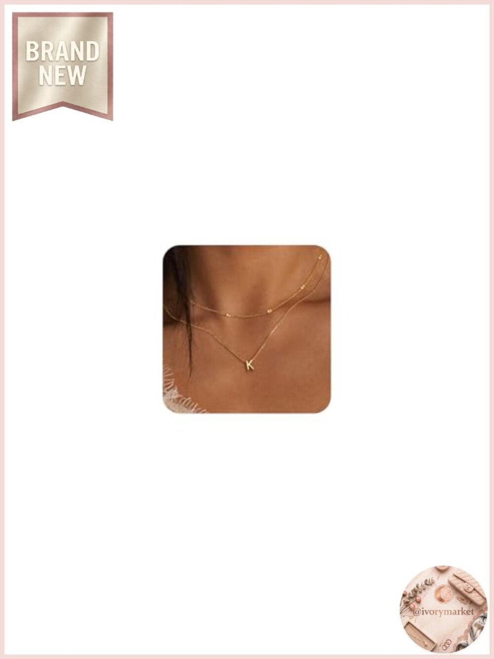 14K Gold Plated Initial K Layered Necklace Set Letter Pendant Choker Women